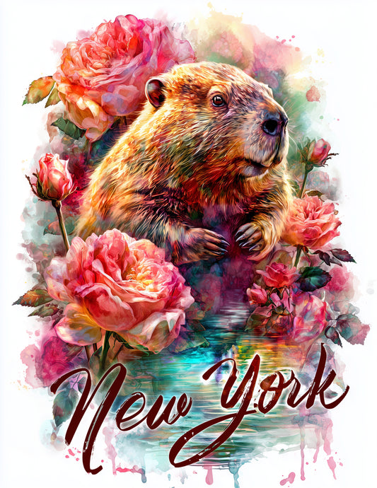 Beaver New York — Watercolor Art, Warm Pastels Digital Wall Art, 3 Sizes Included, Living Room Decor