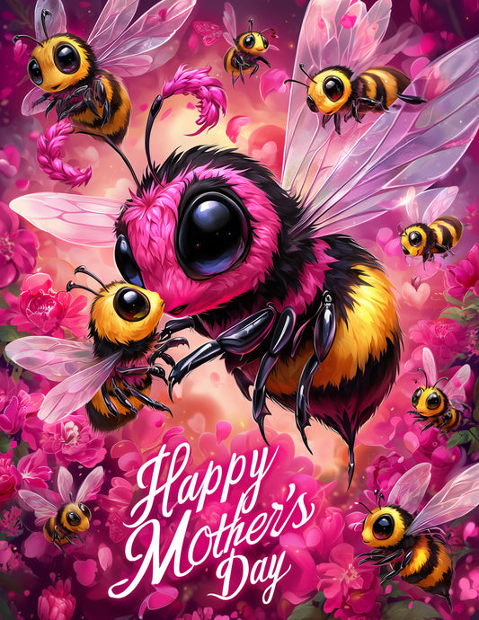 Bee — Mother's Day Cute Cartoon Art, Vibrant Palette Digital Wall Art, 3 Sizes Included, Nursery Decor