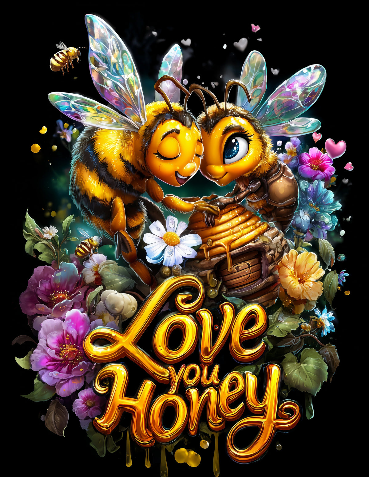 Bee — "Love you Honey" Cute Cartoon Art, Warm Pastels Digital Wall Art, 3 Sizes Included, Nursery Decor