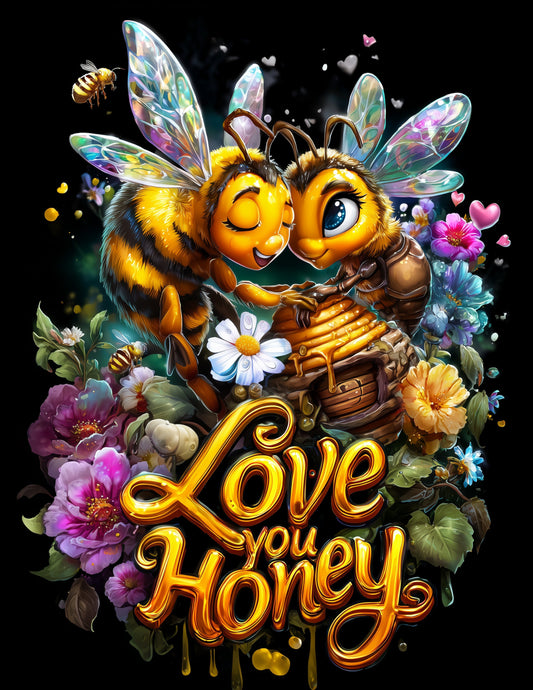 Bee — "Love you Honey" Cute Cartoon Art, Warm Pastels Digital Wall Art, 3 Sizes Included, Nursery Decor