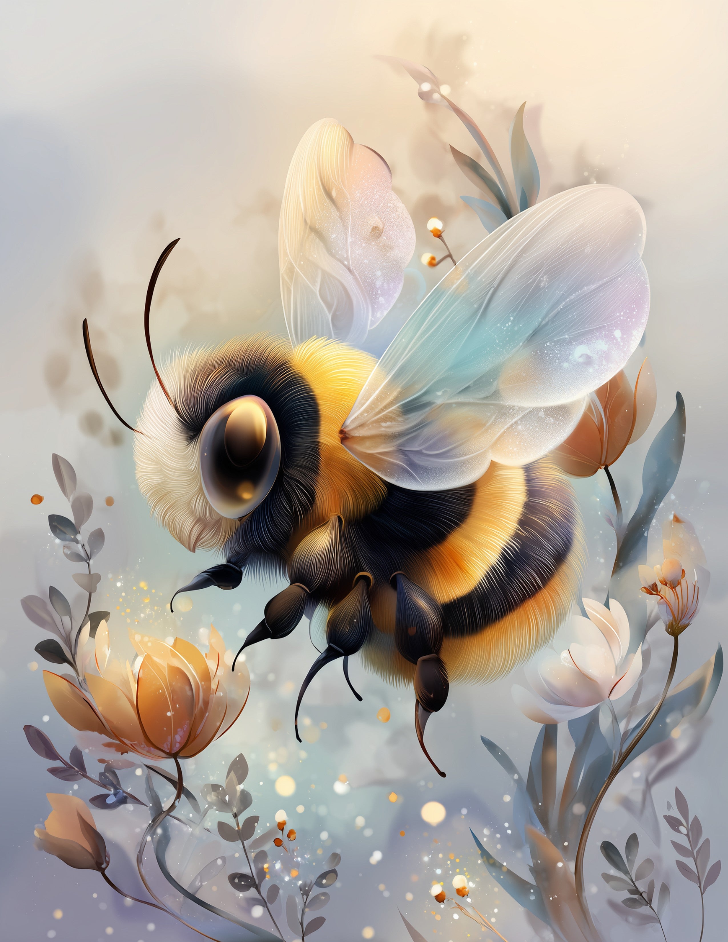 Bee — Nursery Art, Soft Hues Digital Wall Art, 3 Sizes Included, Nursery Decor
