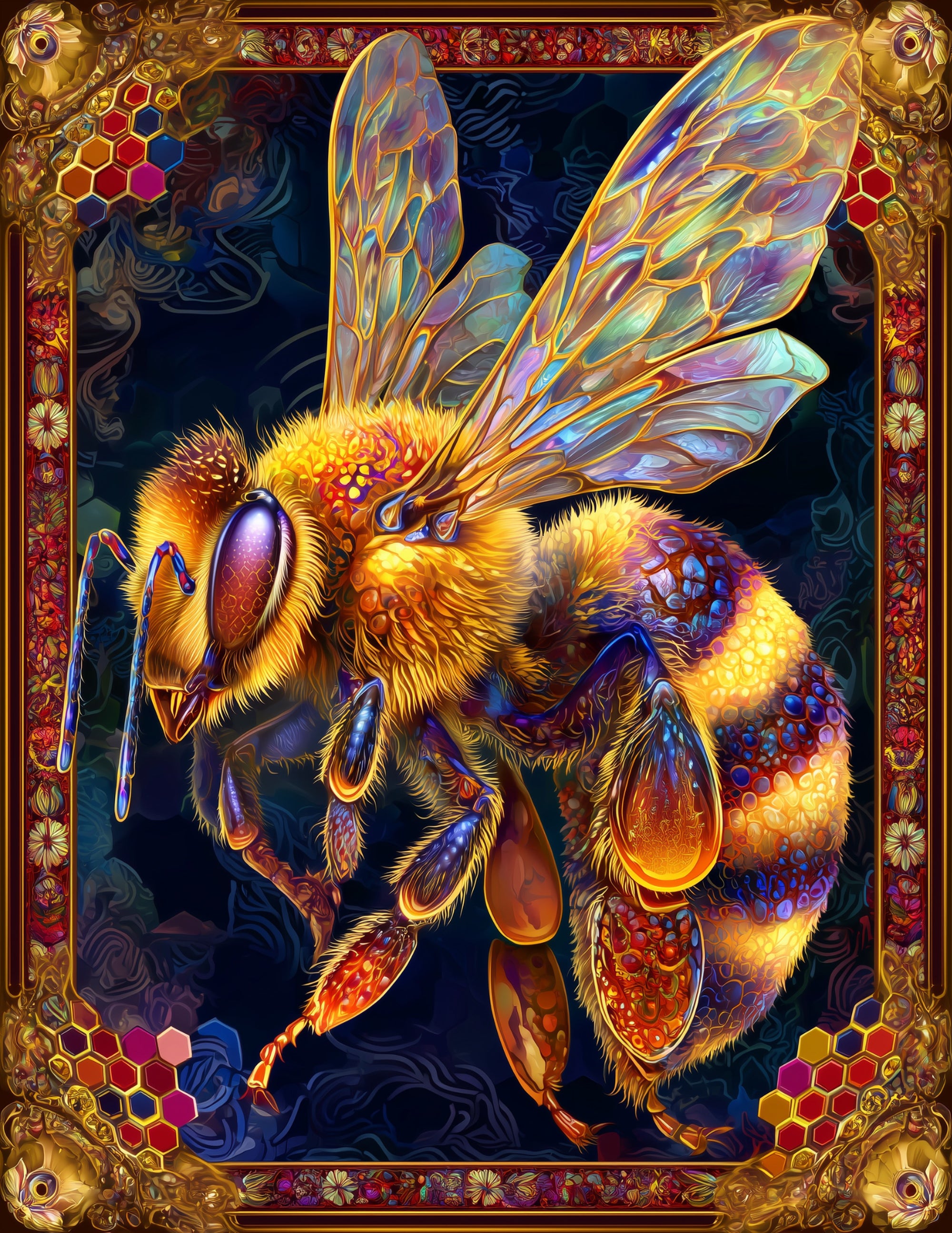 Bee — Psychedelic Art, Bold Contrast Digital Wall Art, 3 Sizes Included, Living Room Decor