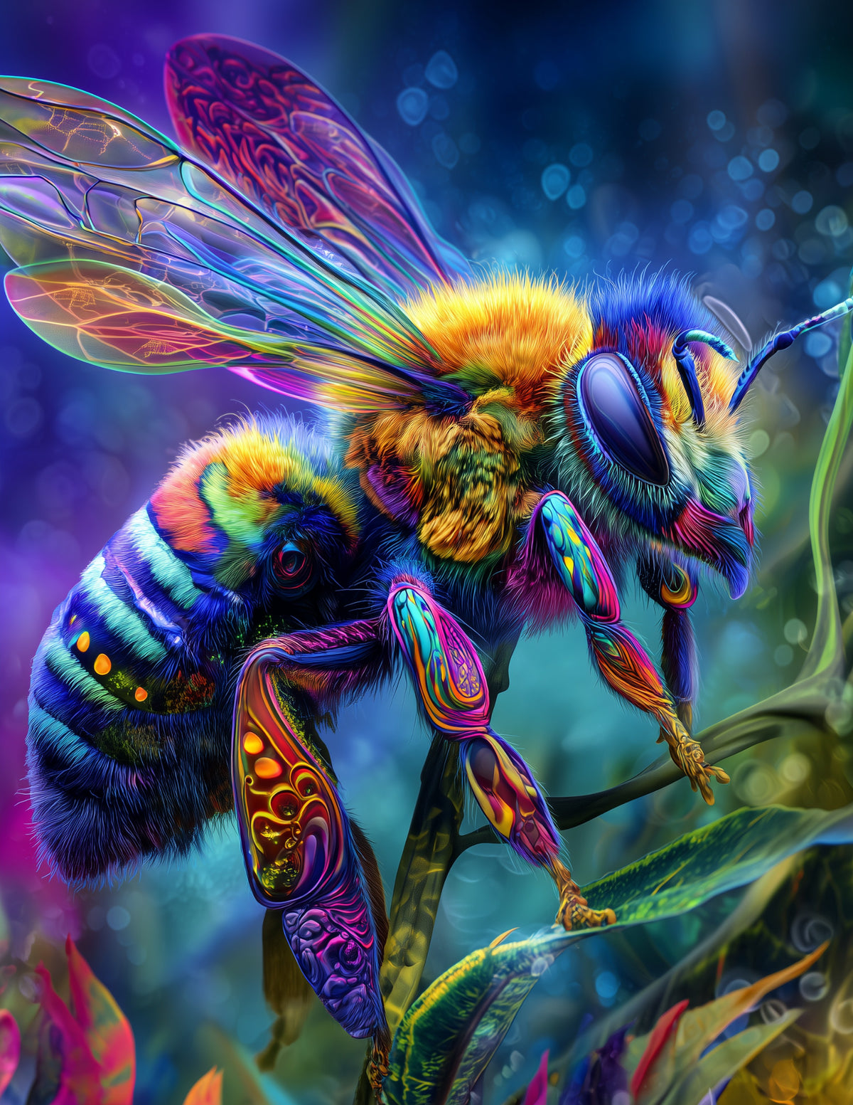Bee — Psychedelic Art, Calm Gradients Digital Wall Art, 3 Sizes Included, Living Room Decor