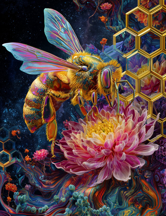 Bee — Pyschedelic Art, Dreamy Gradients Digital Wall Art, 3 Sizes Included, Living Room Decor