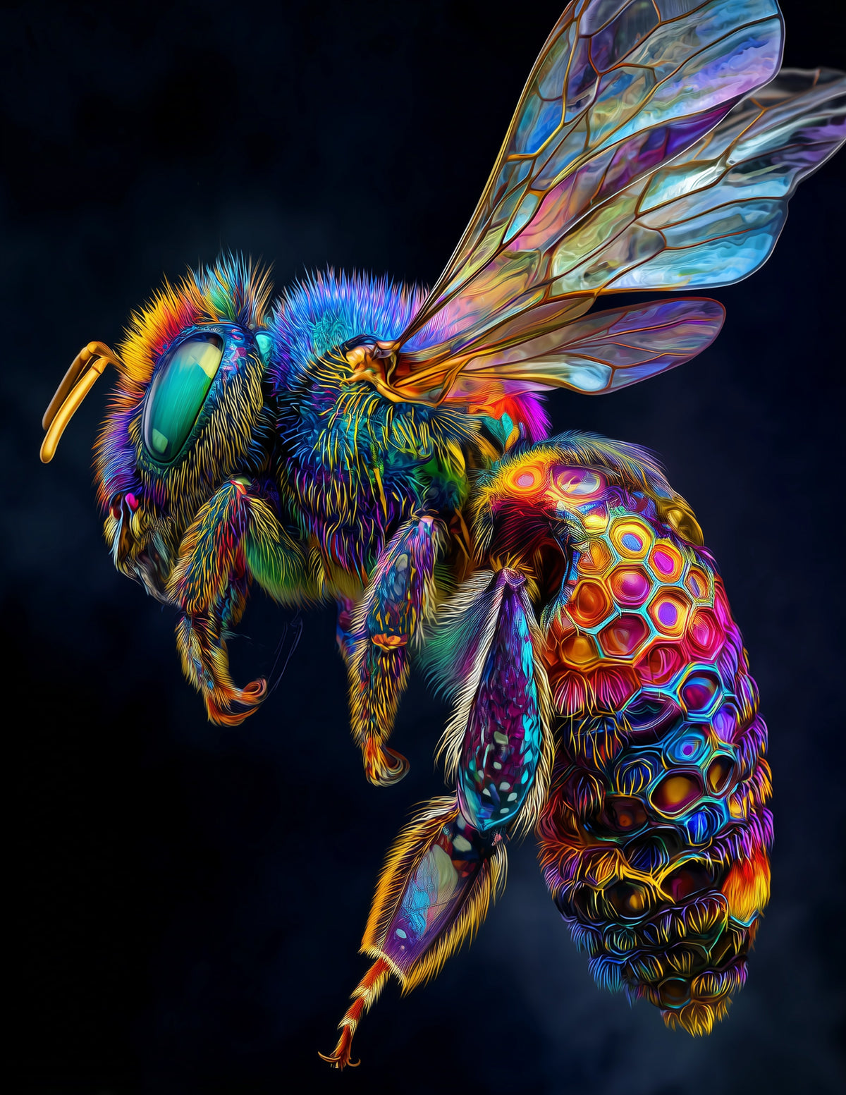 Bee — Psychedelic Art, Forest Hues Digital Wall Art, 3 Sizes Included, Living Room Decor