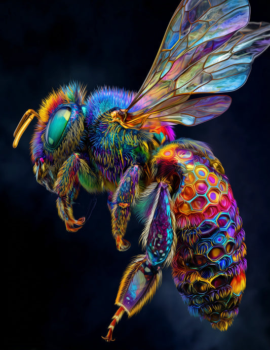 Bee — Pyschedelic Art, Forest Hues Digital Wall Art, 3 Sizes Included, Living Room Decor