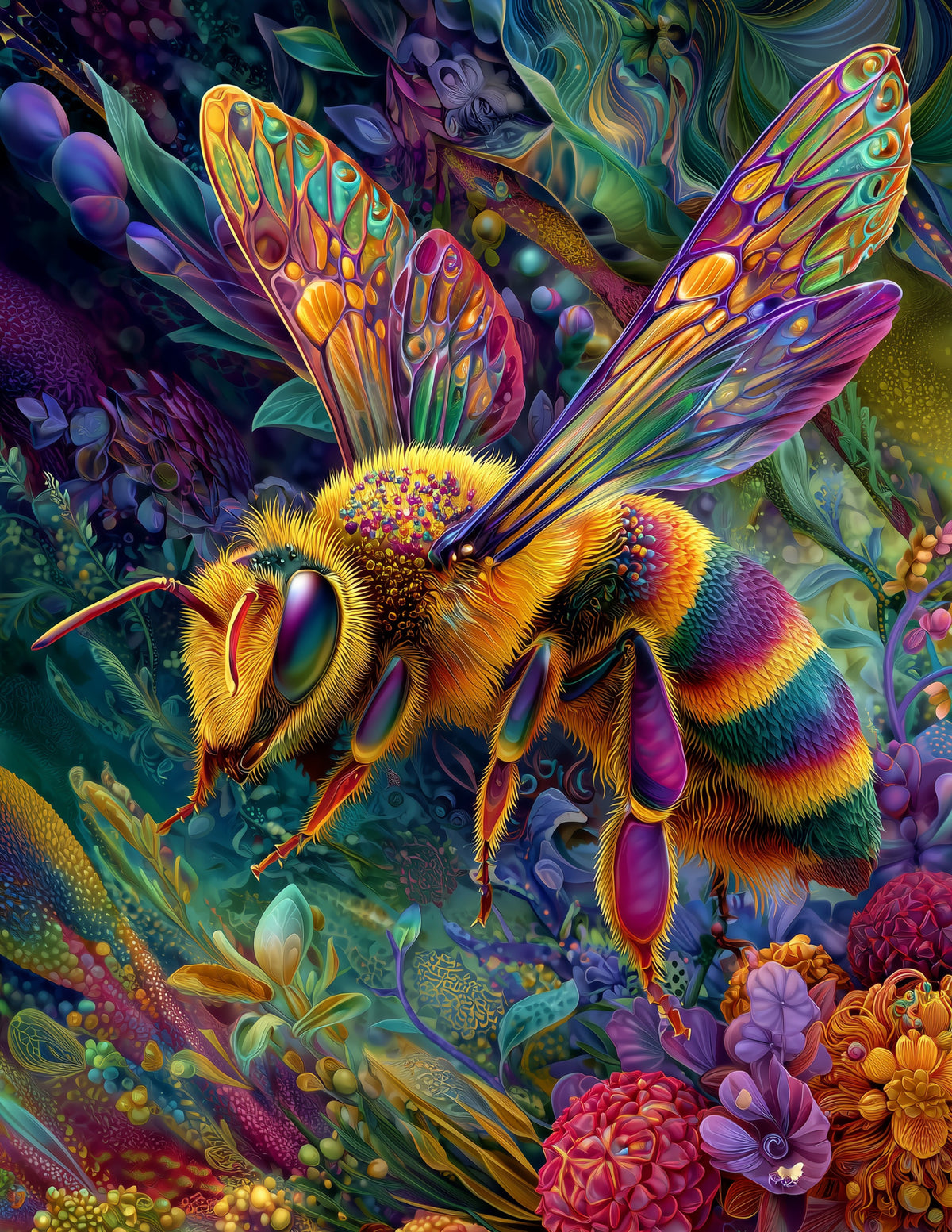 Bee — Psychedelic Art, Serene Mist Digital Wall Art, 3 Sizes Included, Living Room Decor