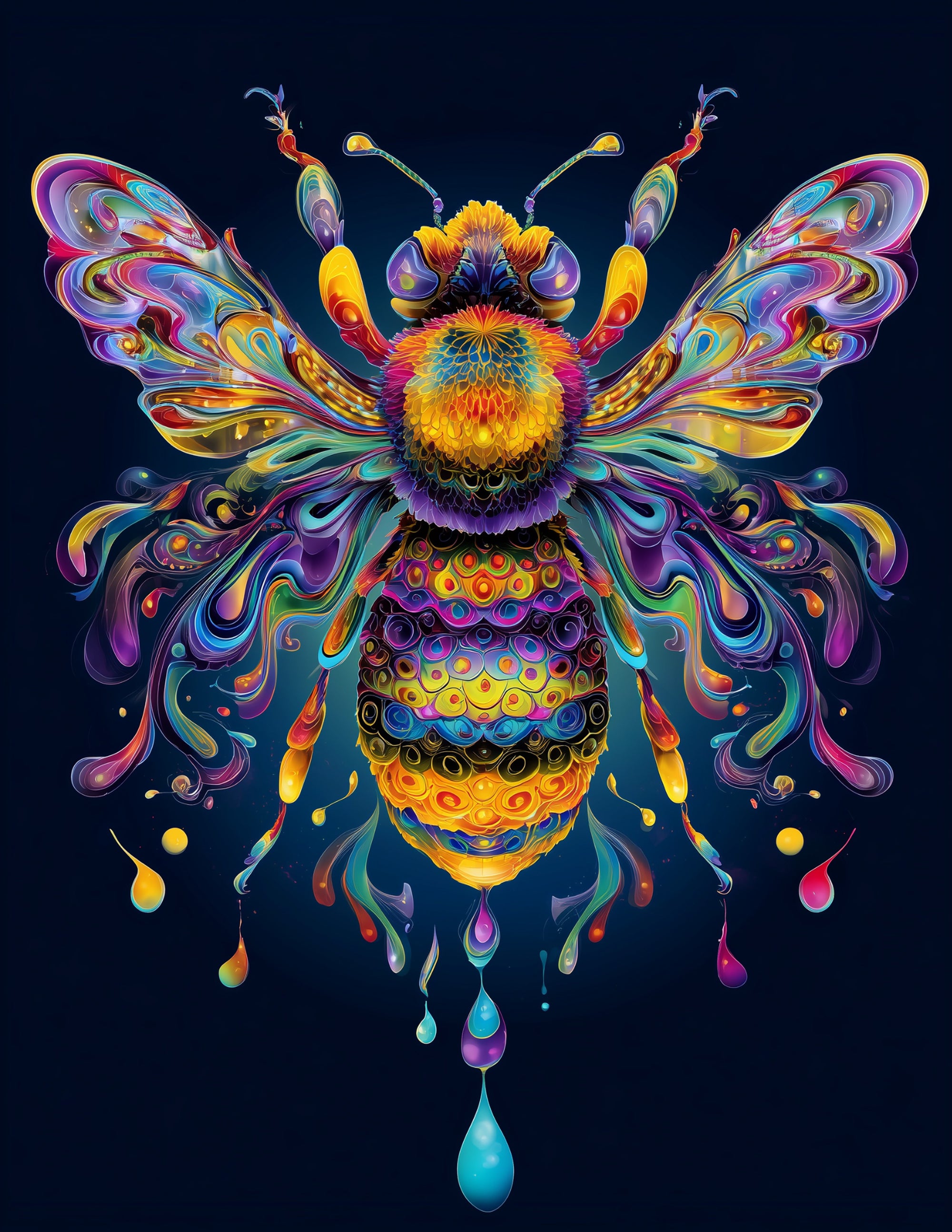 Bee — Psychedelic Art, Sunset Tones Digital Wall Art, 3 Sizes Included, Living Room Decor