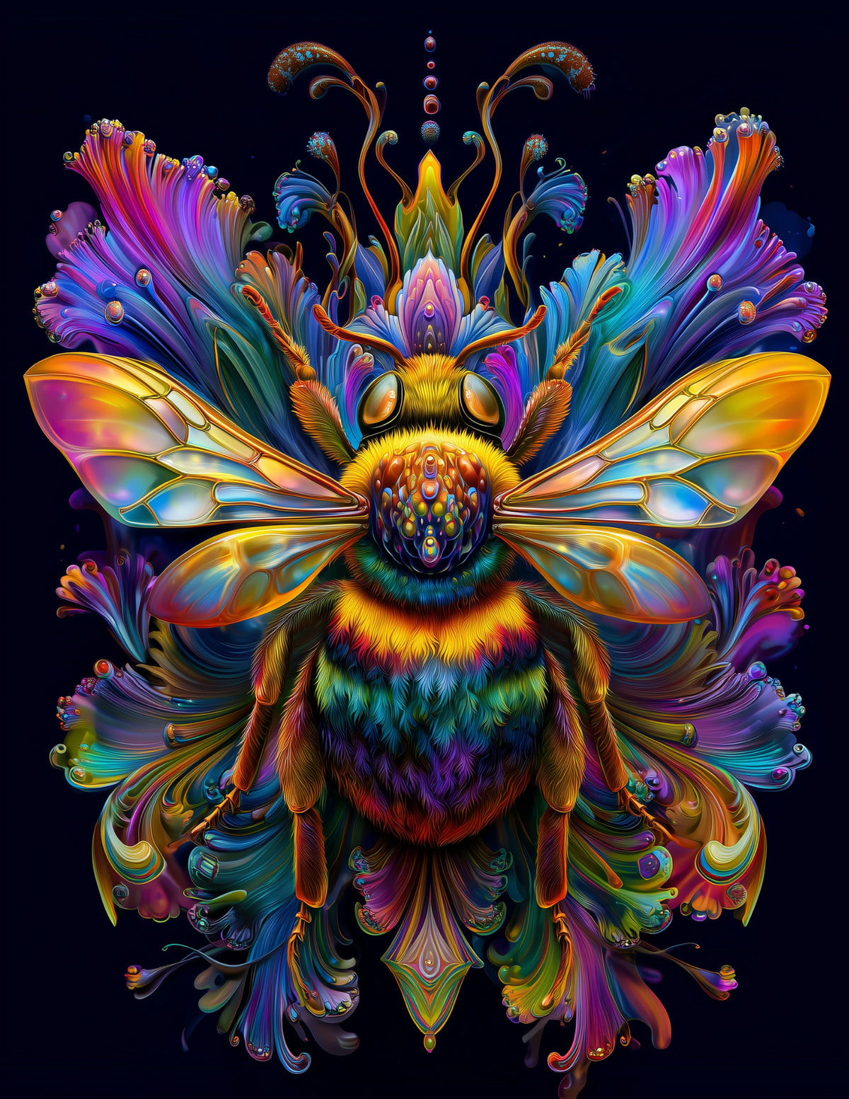 Bee — Psychedelic Art, Vibrant Palette Digital Wall Art, 3 Sizes Included, Living Room Decor