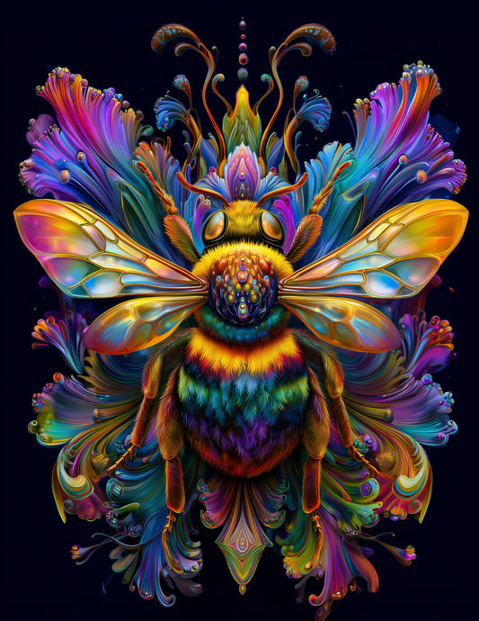 Bee — Pyschedelic Art, Vibrant Palette Digital Wall Art, 3 Sizes Included, Living Room Decor