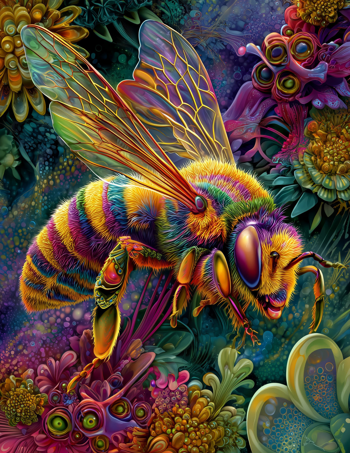 Bee — Psychedelic Art, Warm Pastels Digital Wall Art, 3 Sizes Included, Living Room Decor