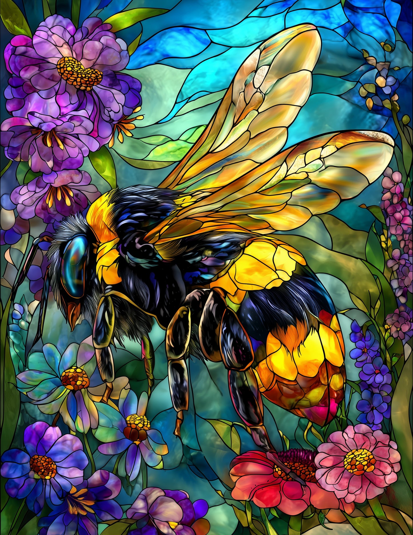 Bee — Stained Glass Art, Bold Contrast Digital Wall Art, 3 Sizes Included, Living Room Decor