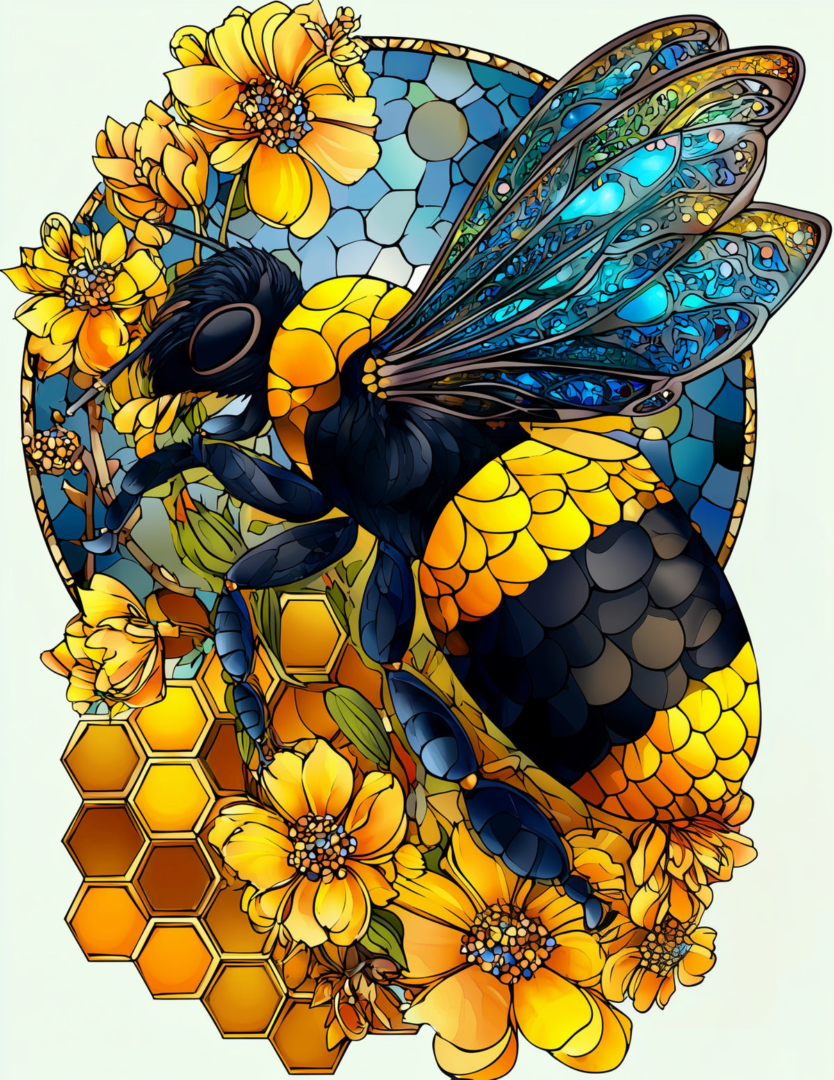 Bee — Stained Glass Art, Soft Gradients Digital Wall Art, 3 Sizes Included, Living Room Decor