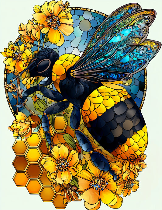 Bee — Stained Glass Art, Soft Gradients Digital Wall Art, 3 Sizes Included, Living Room Decor