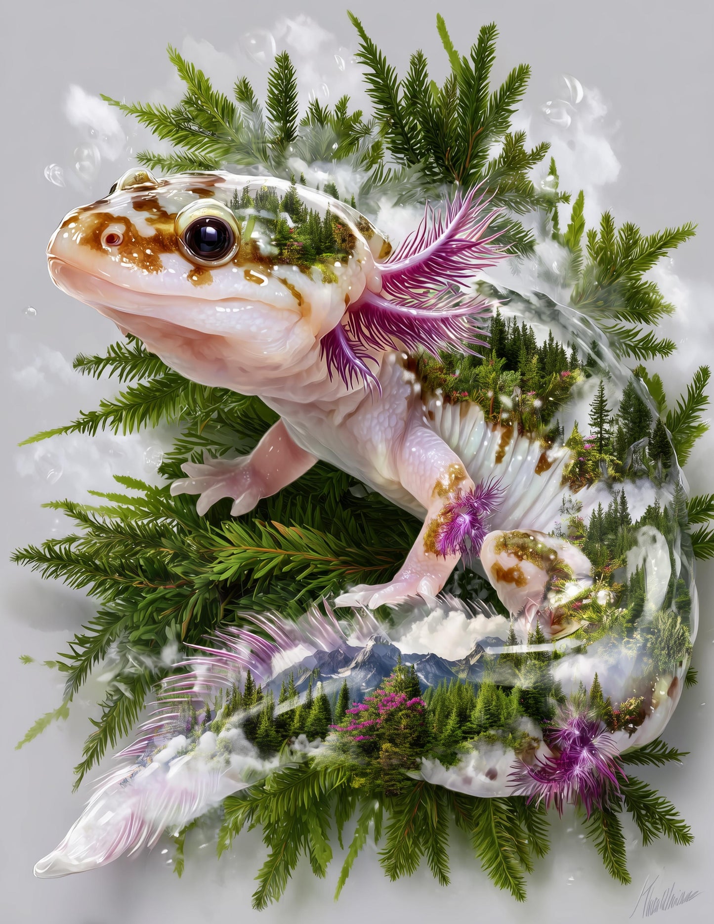 Blanco Blind Salamander Double Exposure Art, Alpine Glow Digital Wall Art, 3 Sizes Included, Living Room Decor