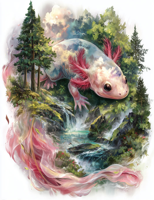 Blanco Blind Salamander Double Exposure Art, Forest Mist Digital Wall Art, 3 Sizes Included, Living Room Decor