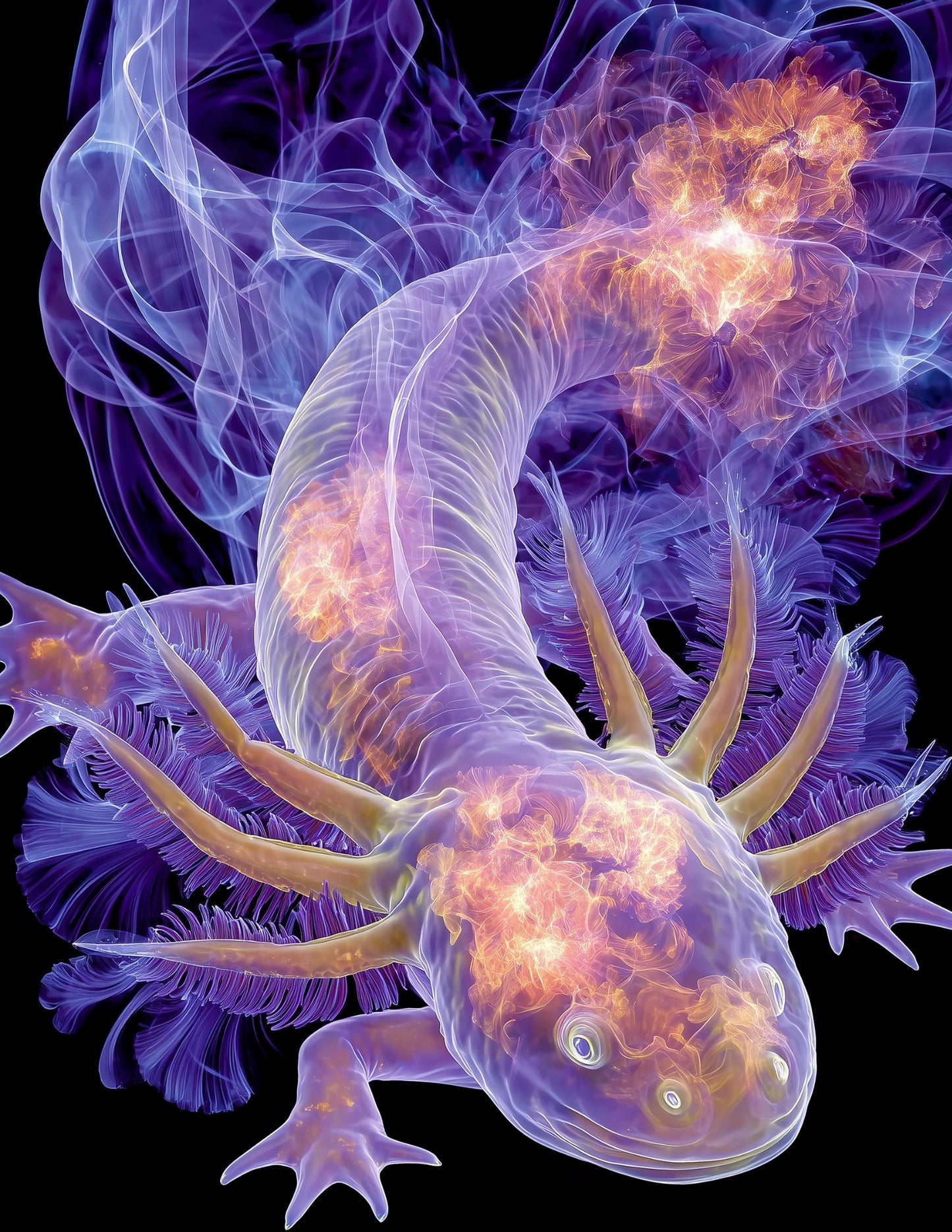 Blanco Blind Salamander Ferrofluid Art, Cosmic Flame Digital Wall Art, 3 Sizes Included, Living Room Decor