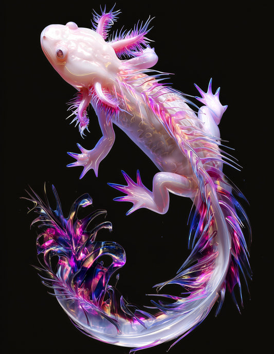 Blanco Blind Salamander Ferrofluid Art, Prism Light Digital Wall Art, 3 Sizes Included, Living Room Decor