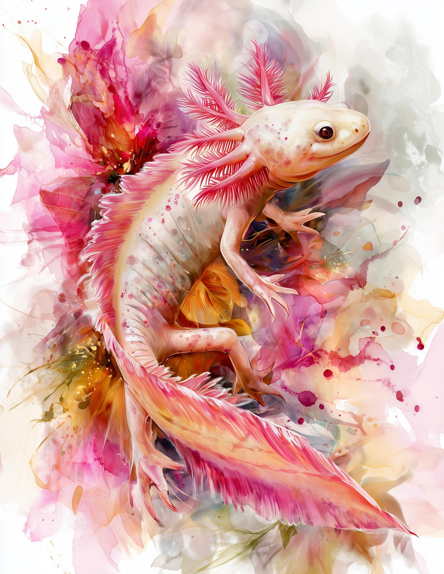 Blanco Blind Salamander Watercolor Art, Floral Bloom Digital Wall Art, 3 Sizes Included, Living Room Decor