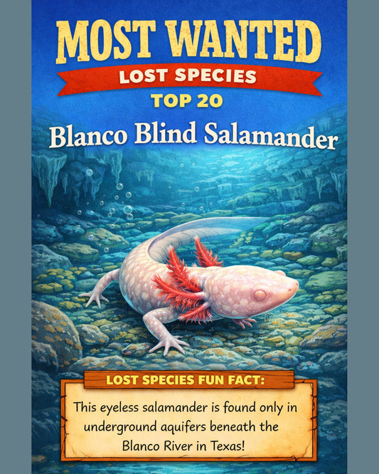 Blanco Blind Salamander — Lost Species Art, Most Wanted Top 20, 3 Sizes Included, Living Room Decor