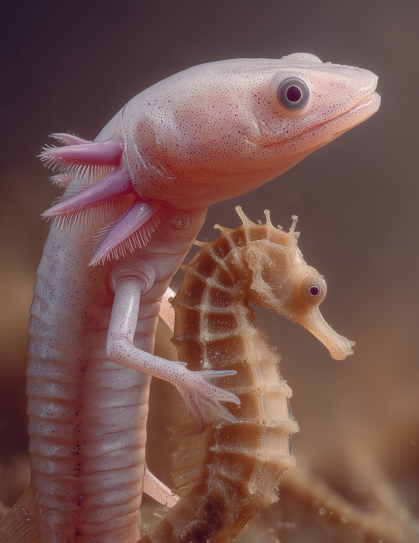 Blanco Blind Salamander, Bullneck Seahorse Realistic Art, Soft Pastels Digital Wall Art, 3 Sizes Included, Living Room Decor