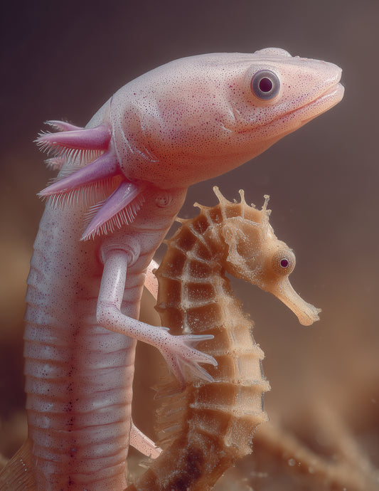 Blanco Blind Salamander, Bullneck Seahorse Realistic Art, Soft Pastels Digital Wall Art, 3 Sizes Included, Living Room Decor