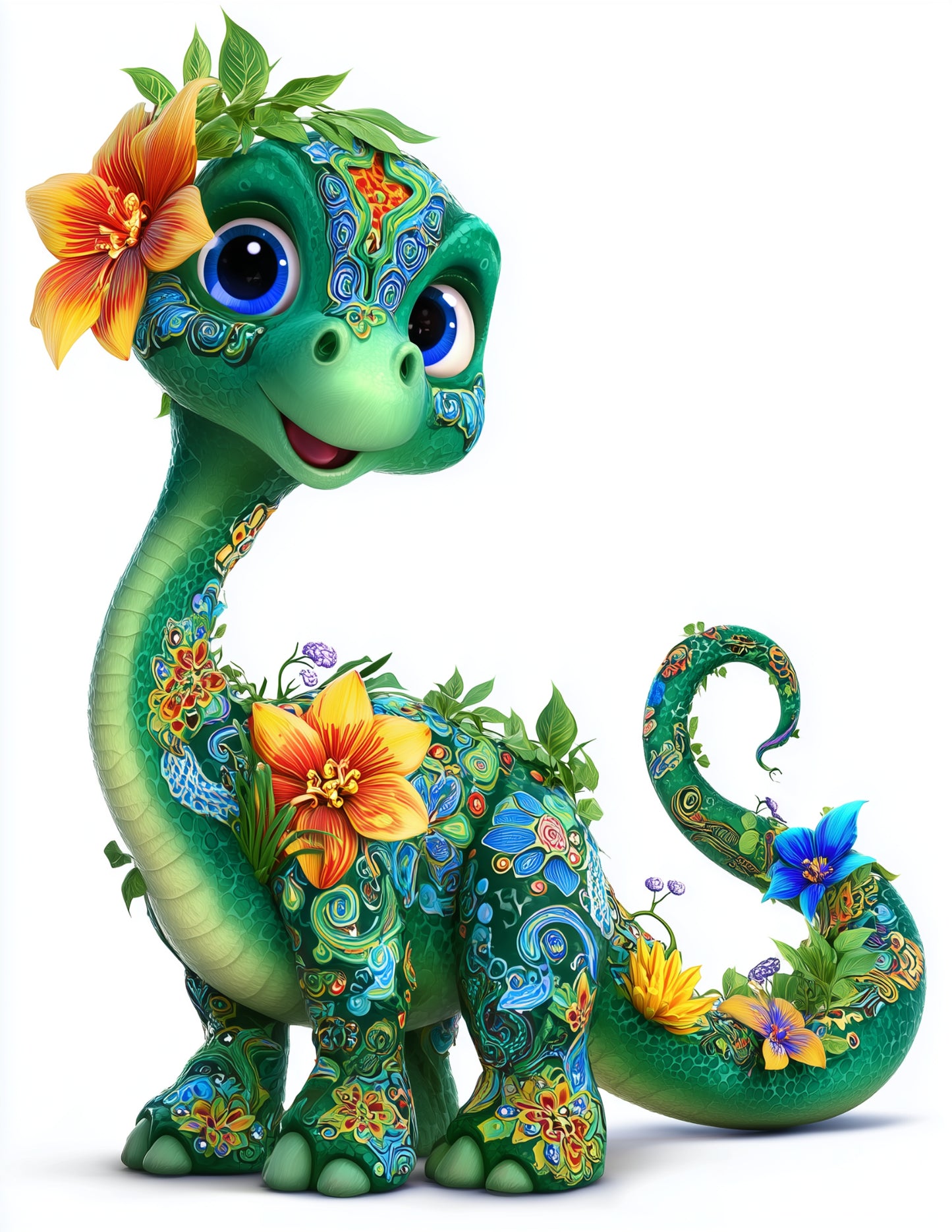 Brachiosaurus — Cute Cartoon Art, Bright Gradients Digital Wall Art, 3 Sizes Included, Nursery Decor