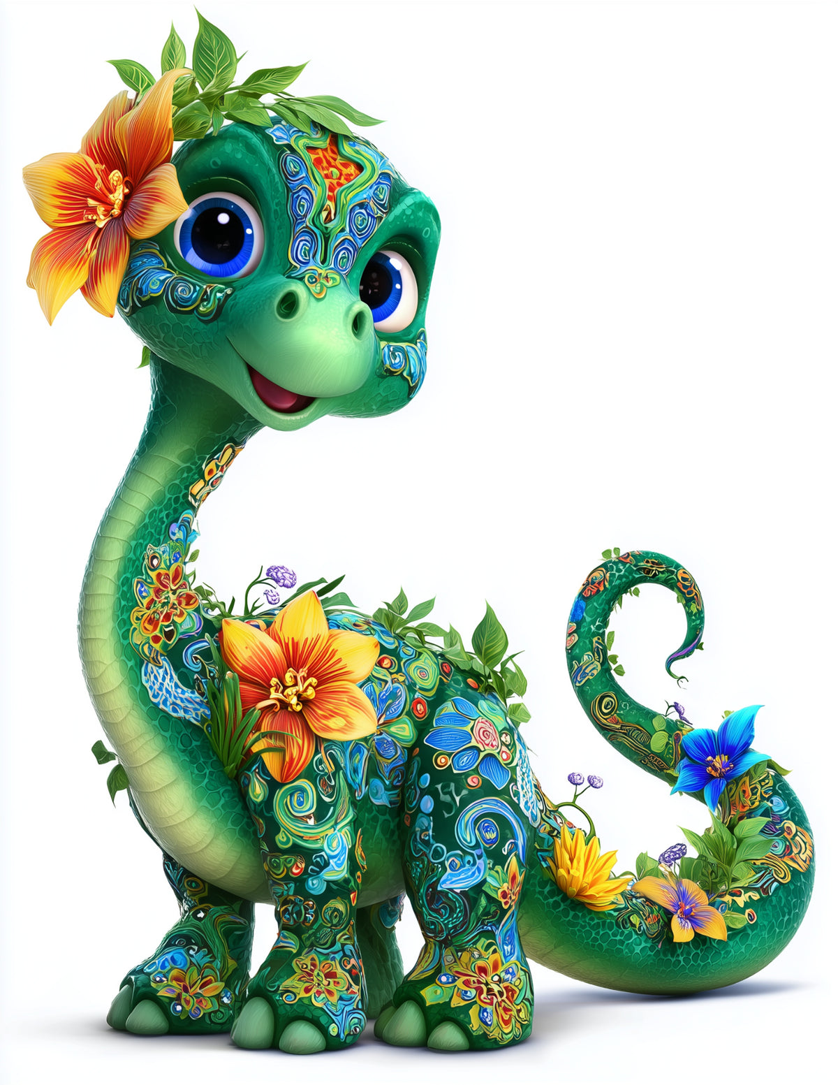 Brachiosaurus — Cute Cartoon Art, Bright Gradients Digital Wall Art, 3 Sizes Included, Nursery Decor