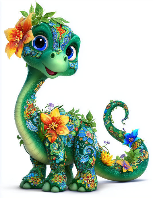 Brachiosaurus — Cute Cartoon Art, Bright Gradients Digital Wall Art, 3 Sizes Included, Nursery Decor