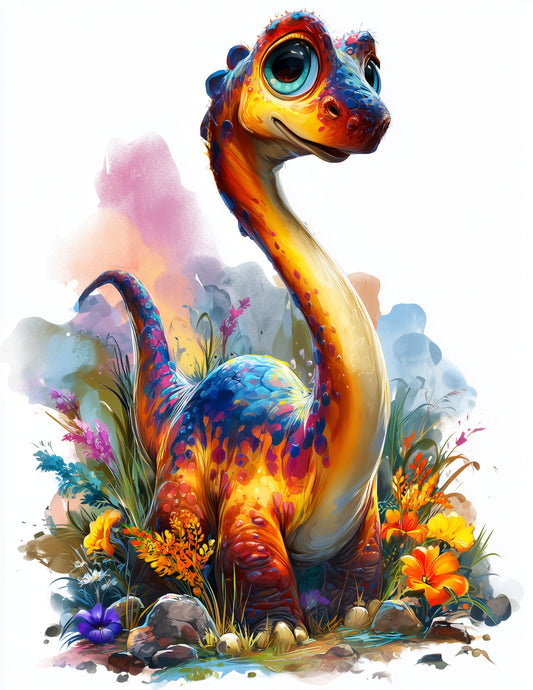 Brachiosaurus — Cute Cartoon Art, Cheerful Tones Digital Wall Art, 3 Sizes Included, Nursery Decor