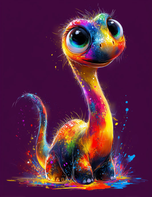 Brachiosaurus — Cute Cartoon Art, Soft Pastels Digital Wall Art, 3 Sizes Included, Nursery Decor