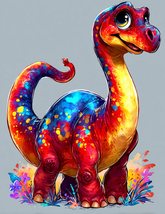 Brachiosaurus — Cute Cartoon Art, Vibrant Palette Digital Wall Art, 3 Sizes Included, Nursery Decor
