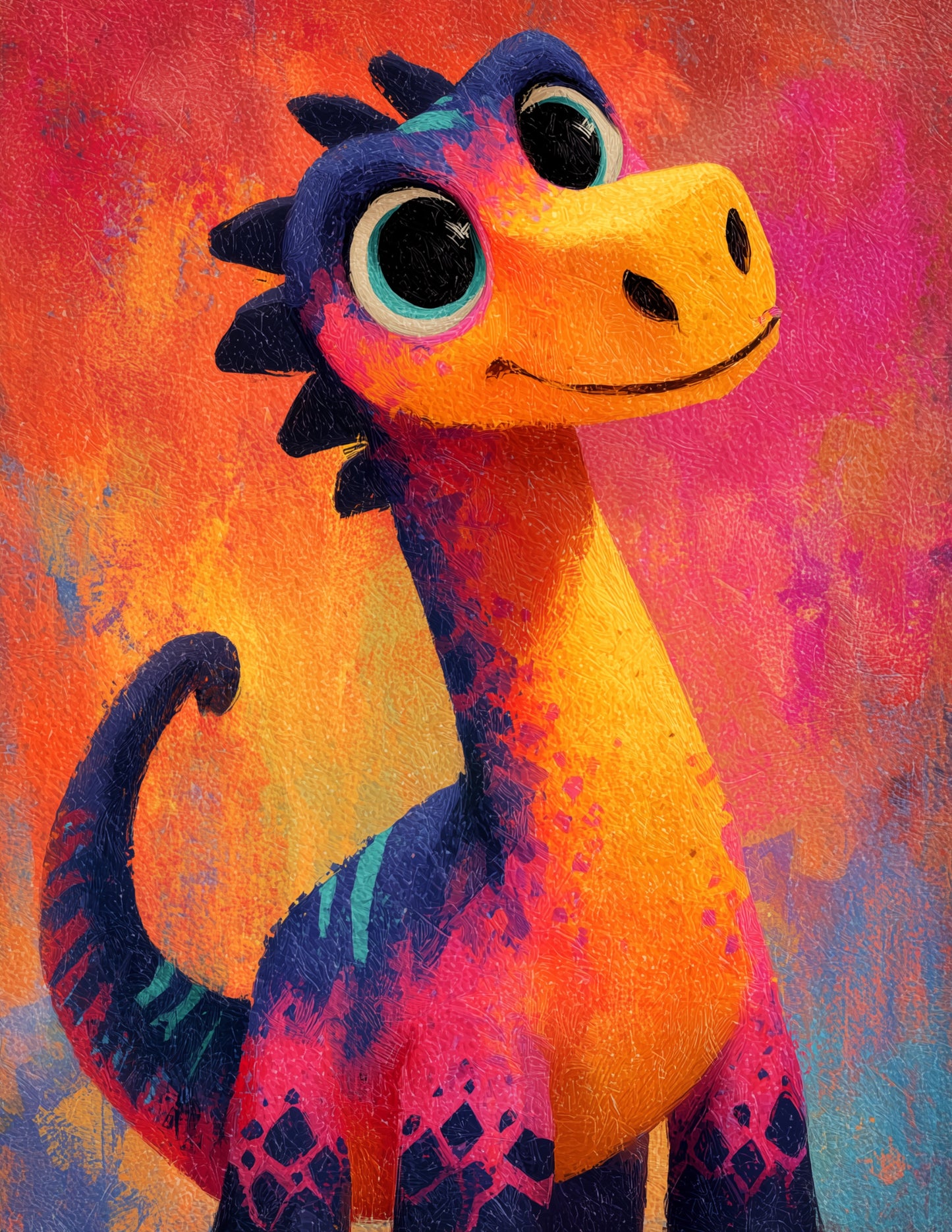 Brachiosaurus — Cute Cartoon Art, Warm Hues Digital Wall Art, 3 Sizes Included, Nursery Decor