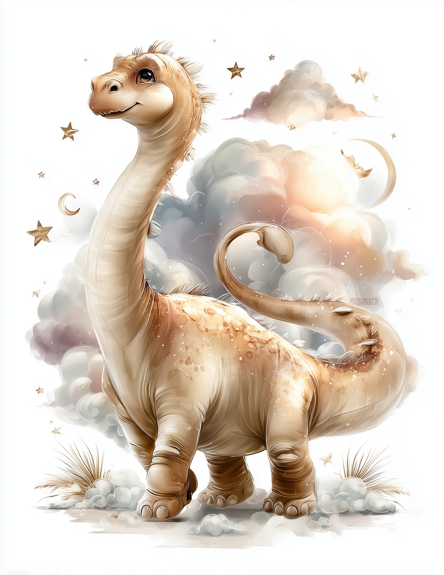 Brachiosaurus — Nursery Art, Gentle Hues Digital Wall Art, 3 Sizes Included, Nursery Decor