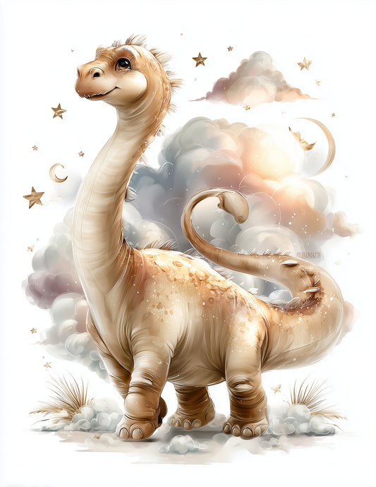 Brachiosaurus — Nursery Art, Gentle Hues Digital Wall Art, 3 Sizes Included, Nursery Decor
