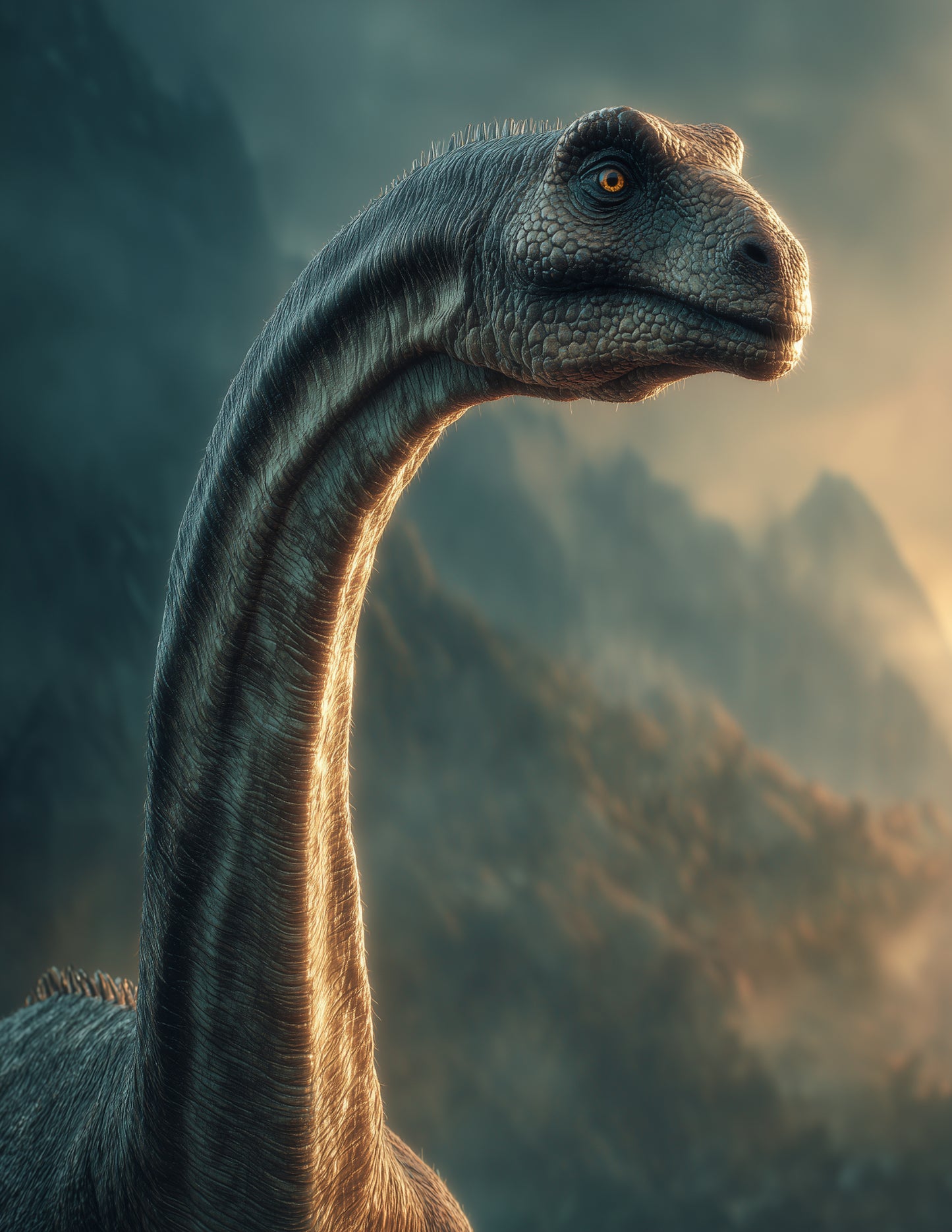Brachiosaurus — Realistic Art, Warm Hues Digital Wall Art, 3 Sizes Included, Living Room Decor