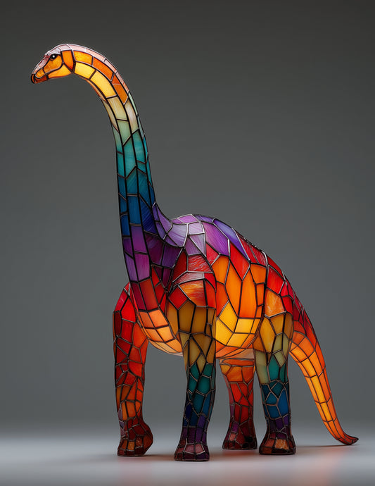 Brachiosaurus — Stained Glass Art, Bold Hues Digital Wall Art, 3 Sizes Included, Living Room Decor