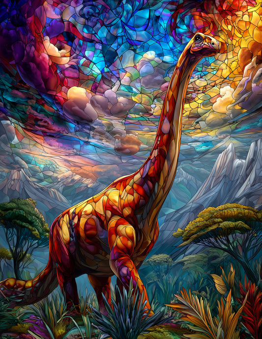Brachiosaurus — Stained Glass Art, Soft Gradients Digital Wall Art, 3 Sizes Included, Living Room Decor