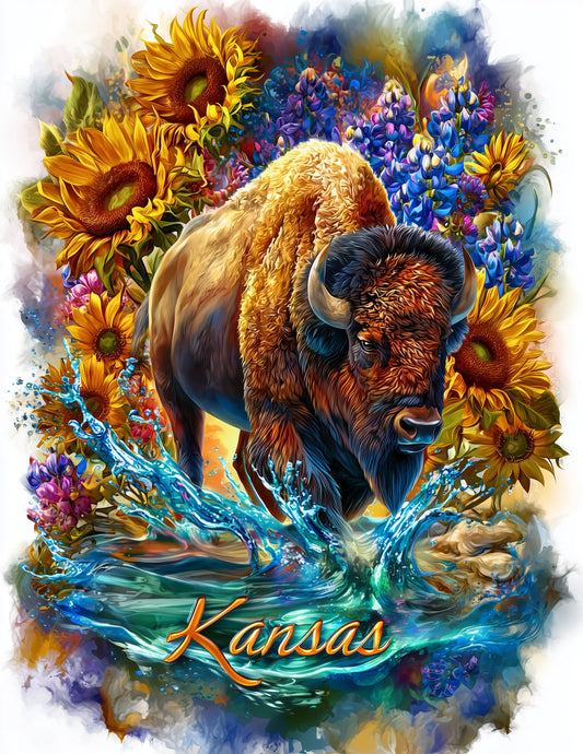 Buffalo Kansas — Watercolor Art, Warm Pastels Digital Wall Art, 3 Sizes Included, Living Room Decor