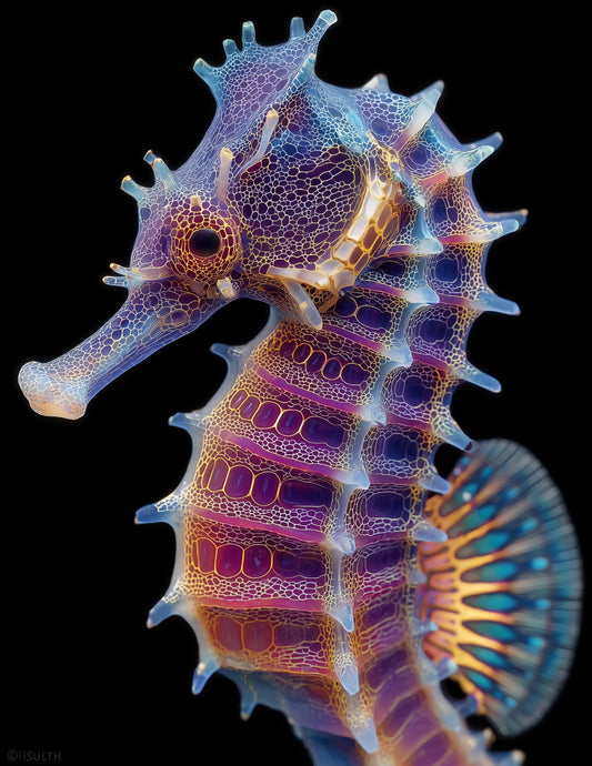 Bullneck Seahorse Ferrofluid Art, Coral Burst Digital Wall Art, 3 Sizes Included, Living Room Decor