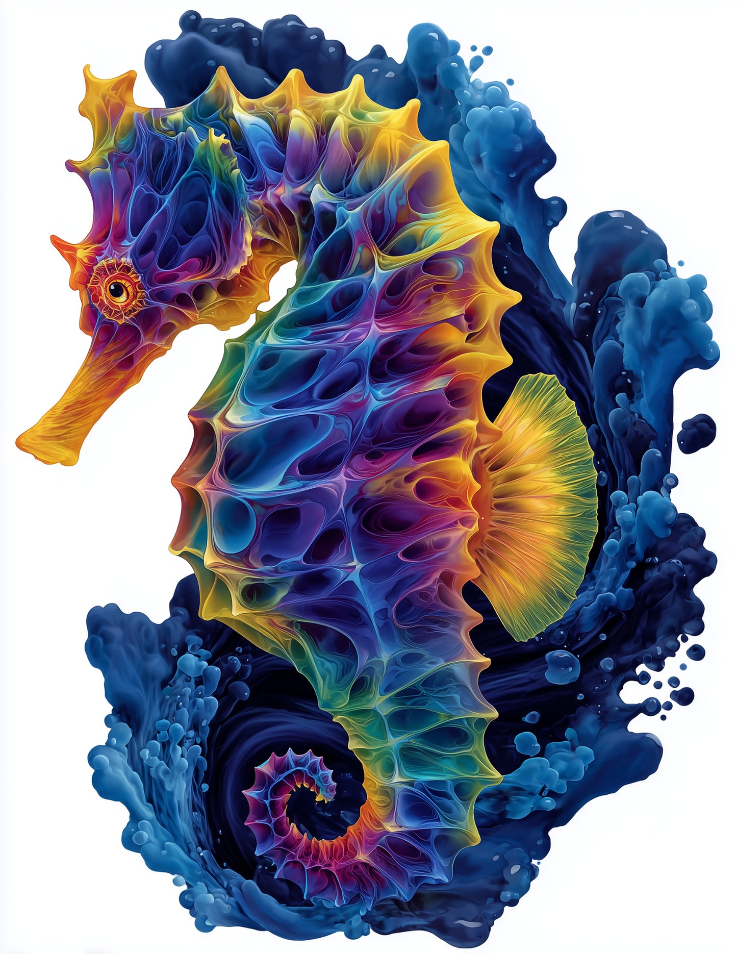 Bullneck Seahorse Watercolor Art, Golden Reef Digital Wall Art, 3 Sizes Included, Living Room Decor