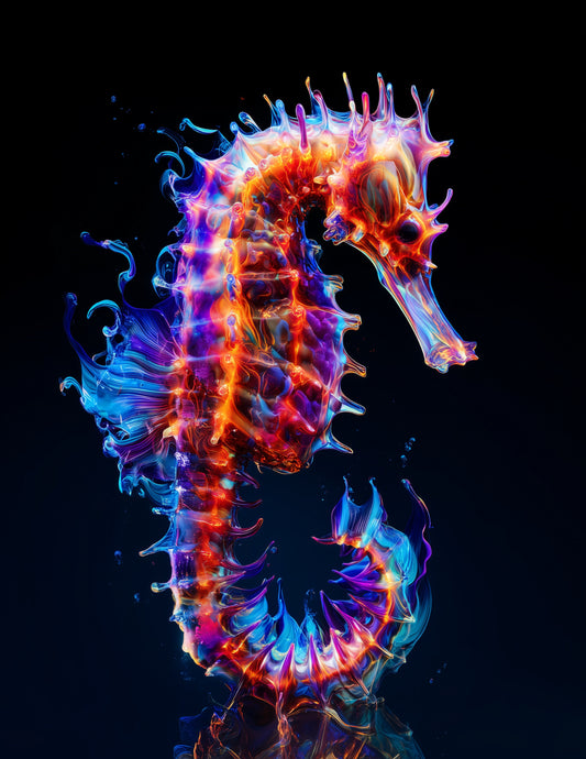 Bullneck Seahorse Ferrofluid Art, Neon Tides Digital Wall Art, 3 Sizes Included, Living Room Decor