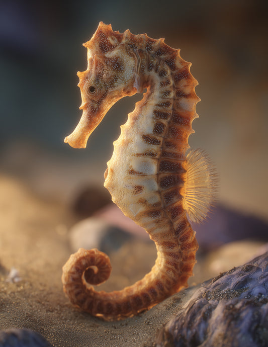 Bullneck Seahorse Realistic Art, Soft Sandlight Digital Wall Art, 3 Sizes Included, Living Room Decor