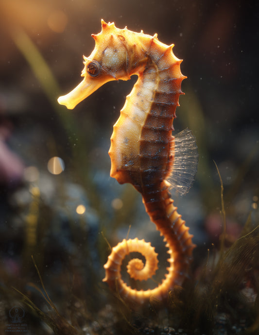 Bullneck Seahorse Realistic Art, Sunset Tones Digital Wall Art, 3 Sizes Included, Living Room Decor