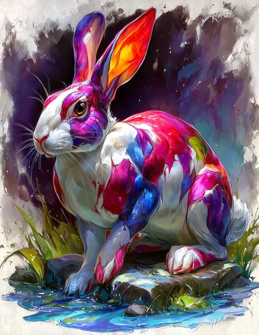 Bunny Rabbit — Watercolor Art, Colorful Tones Digital Wall Art, 3 Sizes Included, Living Room Decor