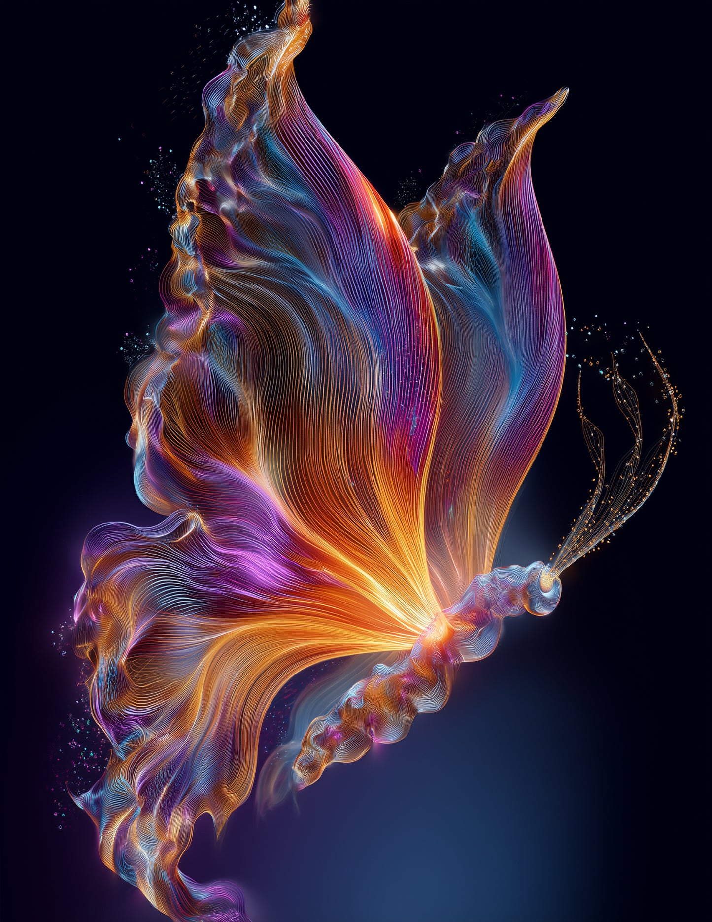 Butterfly — Chromatic Filament Art, Balanced Hues Digital Wall Art, 3 Sizes Included, Living Room Decor