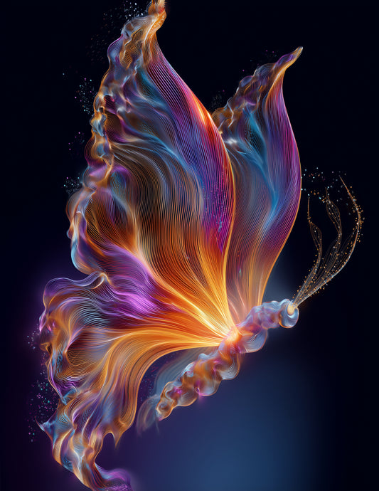 Butterfly — Chromatic Filament Art, Balanced Hues Digital Wall Art, 3 Sizes Included, Living Room Decor
