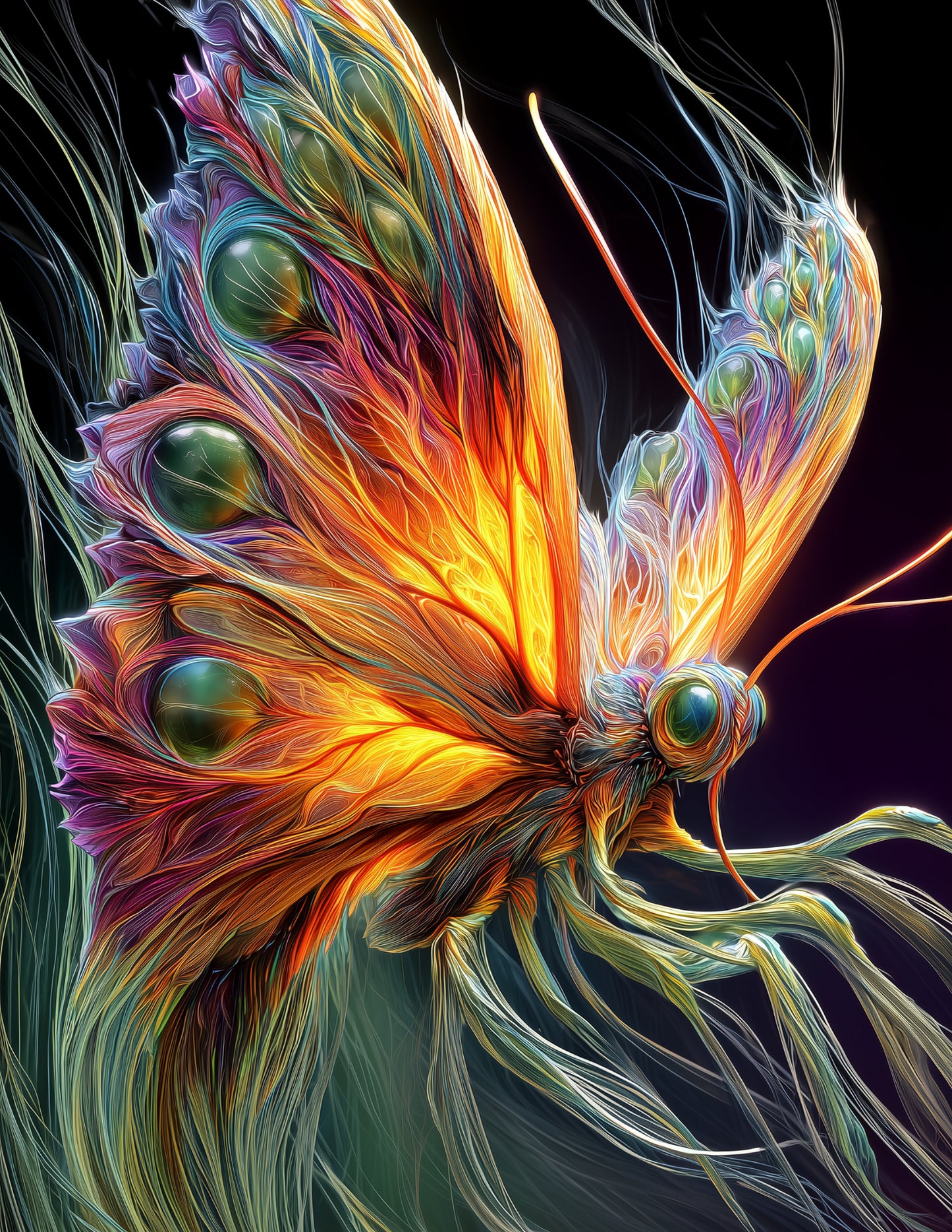 Butterfly — Chromatic Filament Art, Vibrant Contrast Digital Wall Art, 3 Sizes Included, Living Room Decor