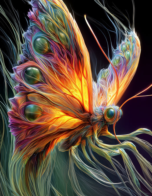 Butterfly — Chromatic Filament Art, Vibrant Contrast Digital Wall Art, 3 Sizes Included, Living Room Decor