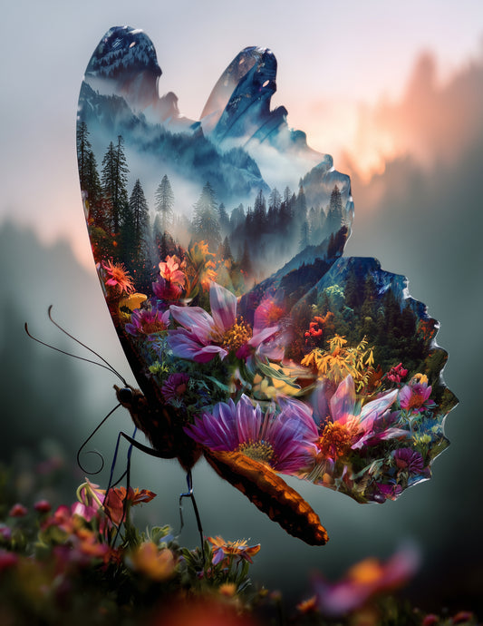 Butterfly — Double Exposure Art, Balanced Tones Digital Wall Art, 3 Sizes Included, Living Room Decor